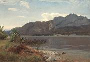 Hans Gude Landskap fra Drachenwand ved Mondsee oil painting on canvas